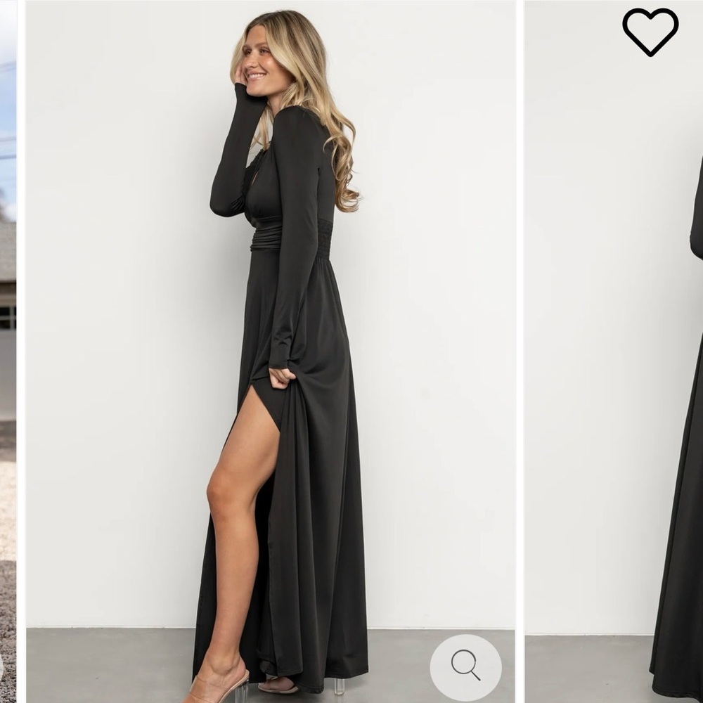 Black Maxi Dress NWT | Minimalist V-Neck Long Sleeve Slit Dress - Picture 3 of 9